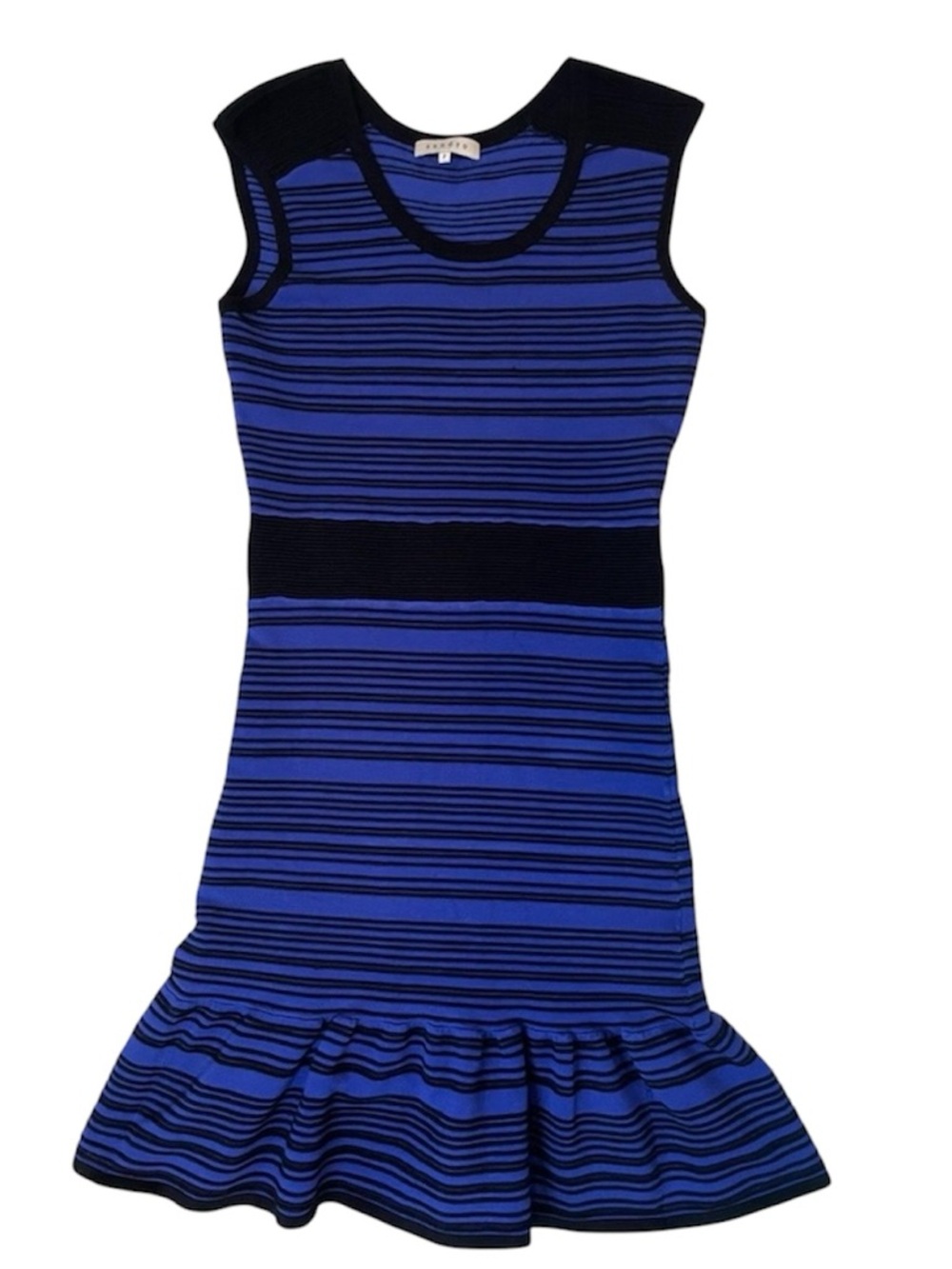 Sandro textured knit blue black stripes sweater dress